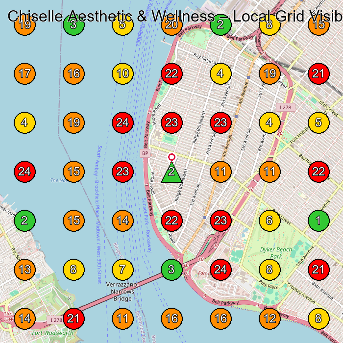 Chiselle Aesthetic & Wellness Medical Spa GeoGrid ranking map for Brooklyn NY